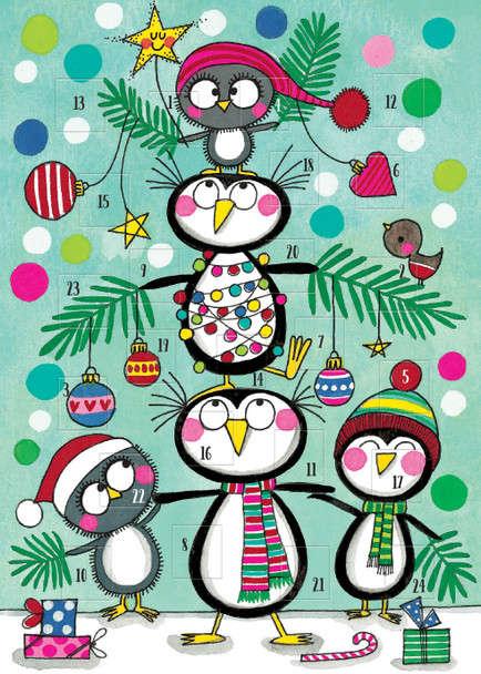 Advent Calendar Card Flitter - Penguin Xmas Tree