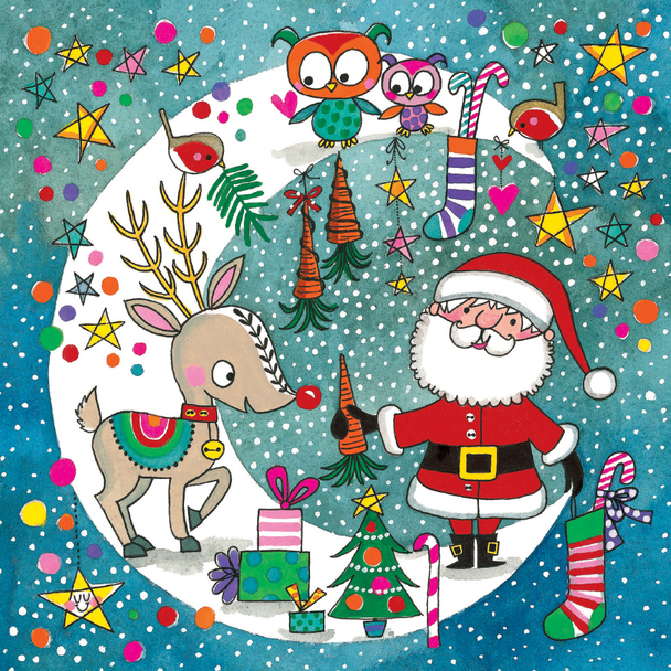 Jigsaw Card - Santa & Rudolph on the Moon