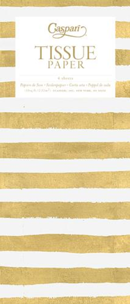 Tissue -Painted Stripe Gold/Wh (Pkt 4)