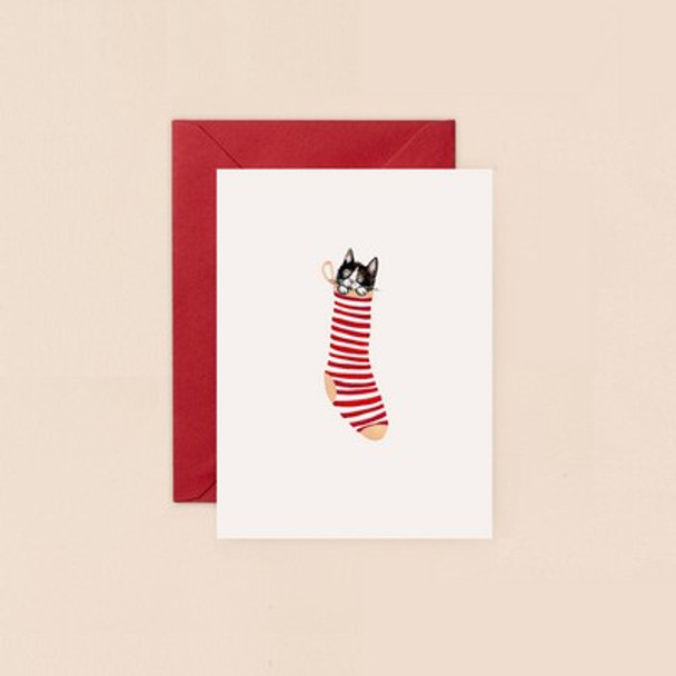 Small Card- Cat in Stocking (120x90mm)