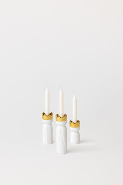 Candle Holder Set (3) - Mini Kings w Gold Crowns (Ø3 x H6-11)