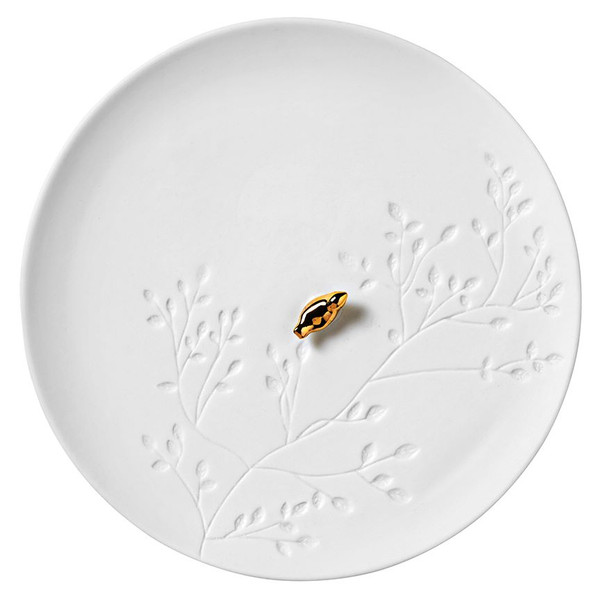 Mini Plate - Gold Bird on Emb Porcelain (Ø14.2cm)