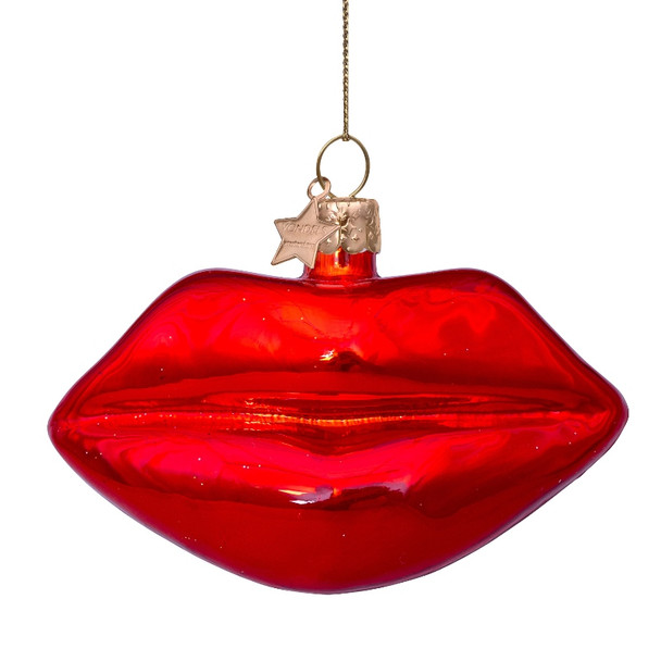 Ornament Glass Red Lips H6cm
