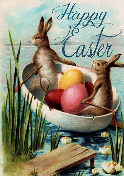 Easter - Rabbits Rowing with Easter Eggs