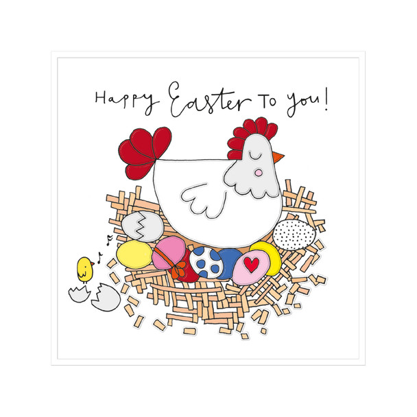 Easter - Hen With Eggs & Little Chick (Embossed,125mmx125mm)