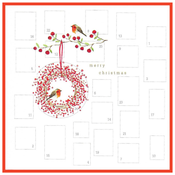 Advent Card Handfinished - Wreath Robin (SQ135mm) (X26CIN PHX054)