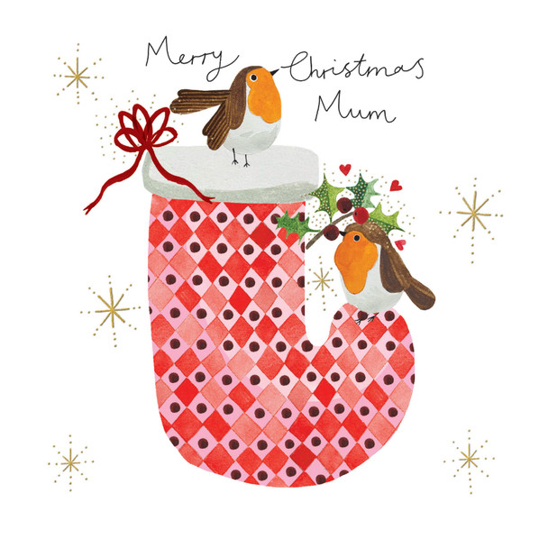 Mum Dad Robins Stocking (Foil,15.8x15.8cm)