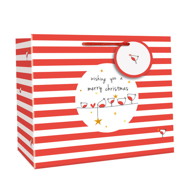 Gift Bag Tote- Robin & Stripes (150x275x225mm)