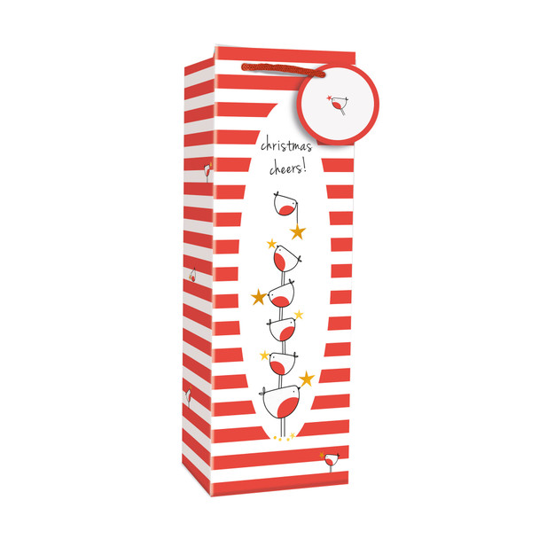 Gift Bottle Bag Tag - Robin & Stripes (120x90x350mm)