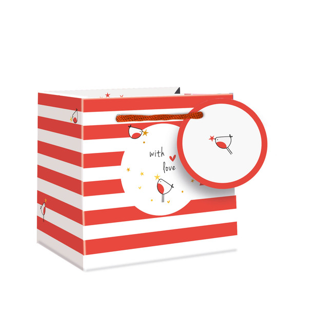 Gift Bag w Tag Mug- Robin & Stripes (110x135x130mm)