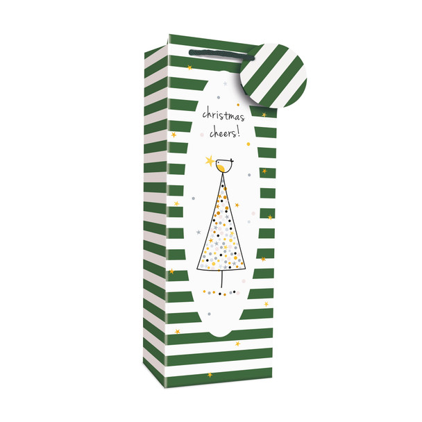 Gift Bottle Bag Tag - Green Stripe (120x90x350mm)