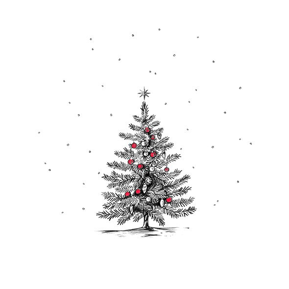 Pure Christmas Tree Black on White