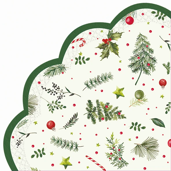 ROUND-Christmas Branches Allover (Pkt12)