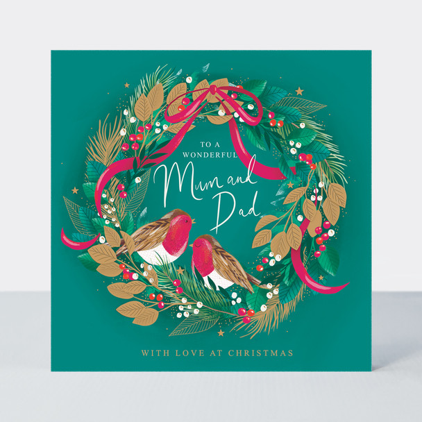 Mum & Dad Robins Wreath (Gold Foil & Emboss) (X26RED XCOSY13)