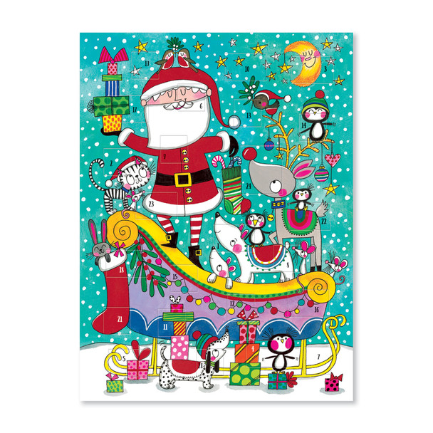 Advent Calendar - Santa On Sleigh With Animals (Flitter) (X26RED ADC28)
