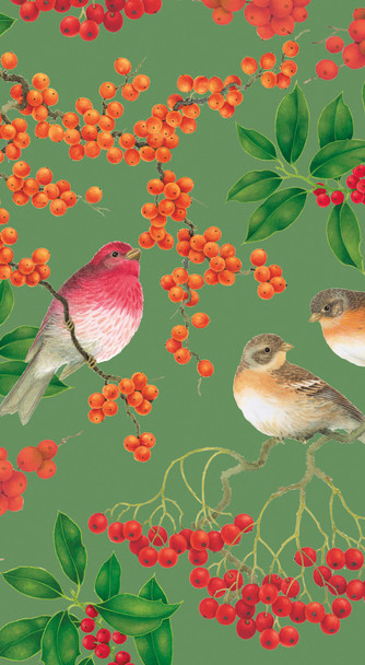 Guest Towel- Birds & Berries Green Pkt15