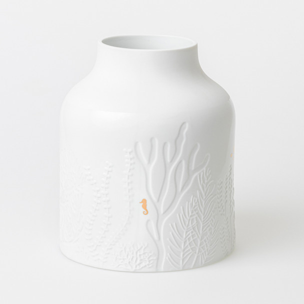 SPECIAL PIECE CLEARANCE Vase- w Embossed Sea Words Text (Ø21 x H25)