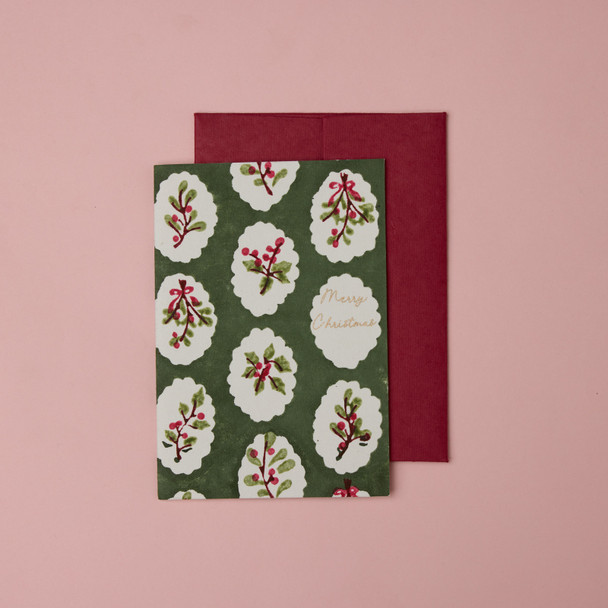 Handprinted Cotton A6- Scallop Tiles Holly Green (unbagged)