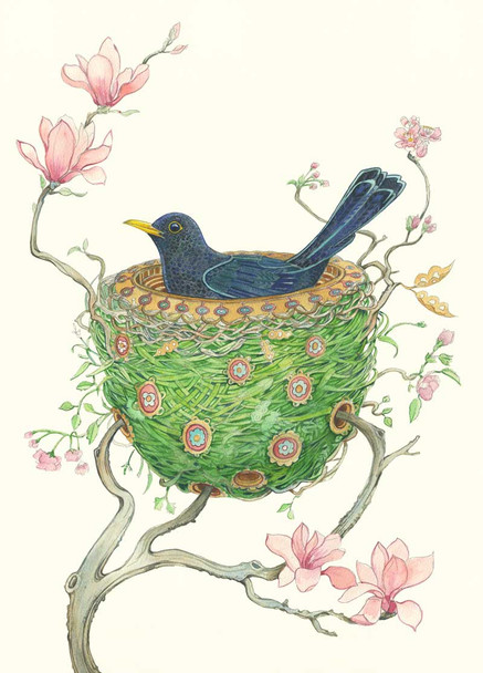 Blackbird in a Nest