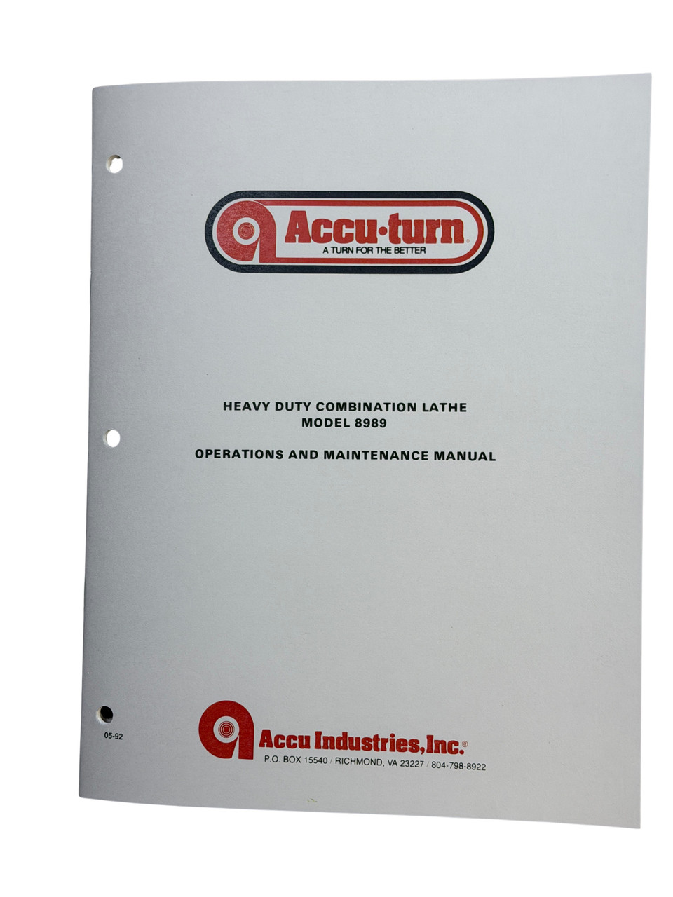 Accu Turn Model 8989 Brake Lathe Manual