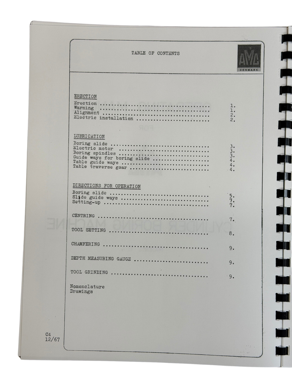 AMC C4 Boring Bar Instruction and Parts Manual