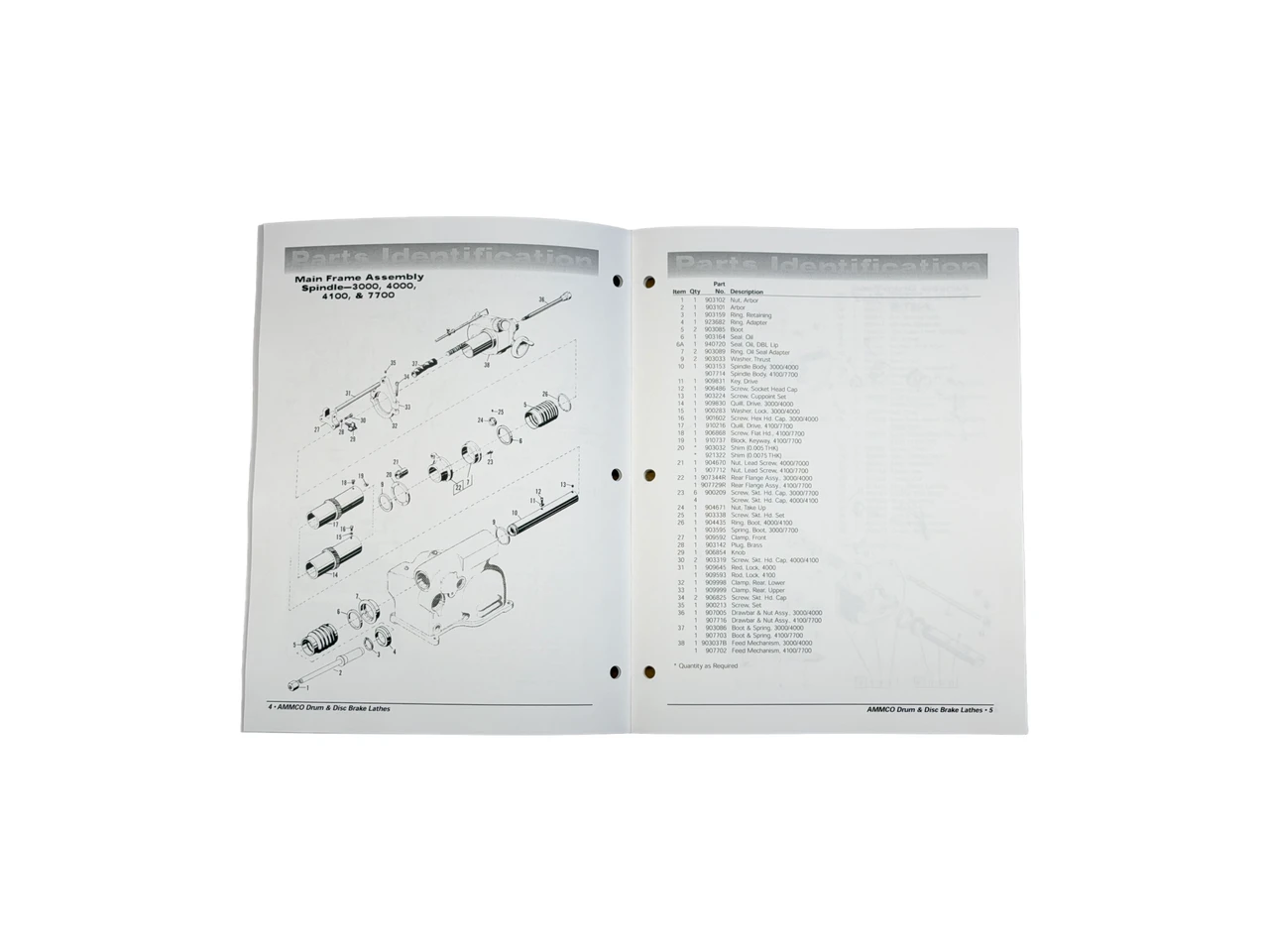 Ammco 3000, 4000, 4100, 7500, 7700 Brake Lathe Parts Manual