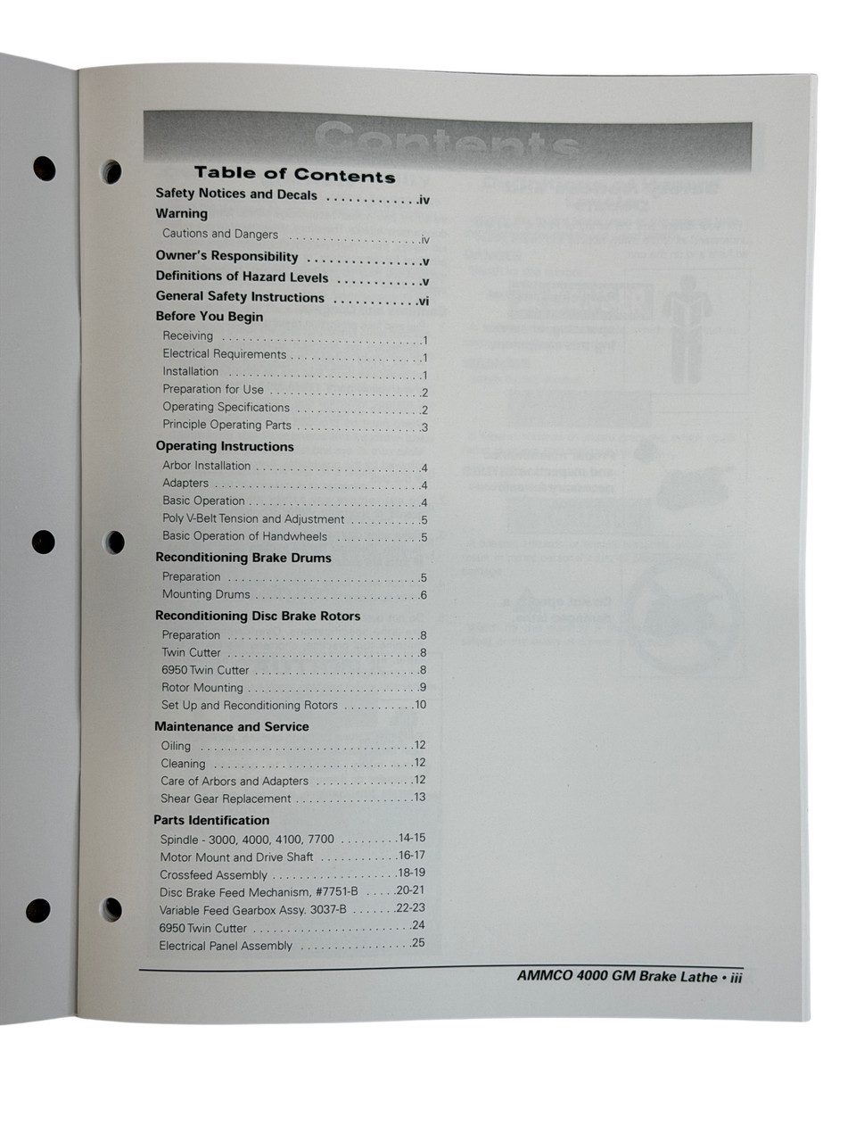 Ammco Model 4000-GM Brake Lathe Instruction and Parts Manual