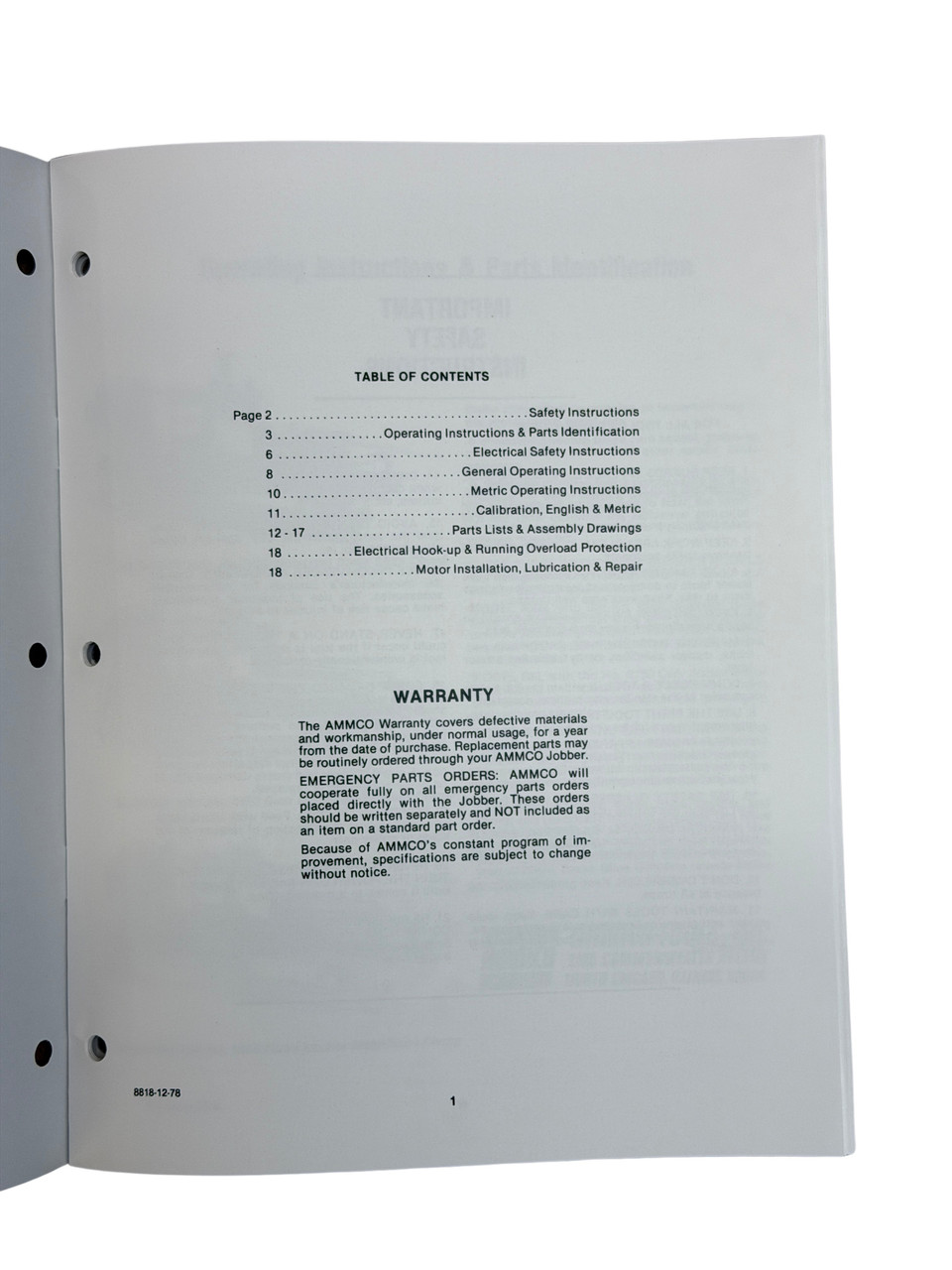 Ammco Model 8000 - 880 - 890 Brake Shoe Grinder Manual