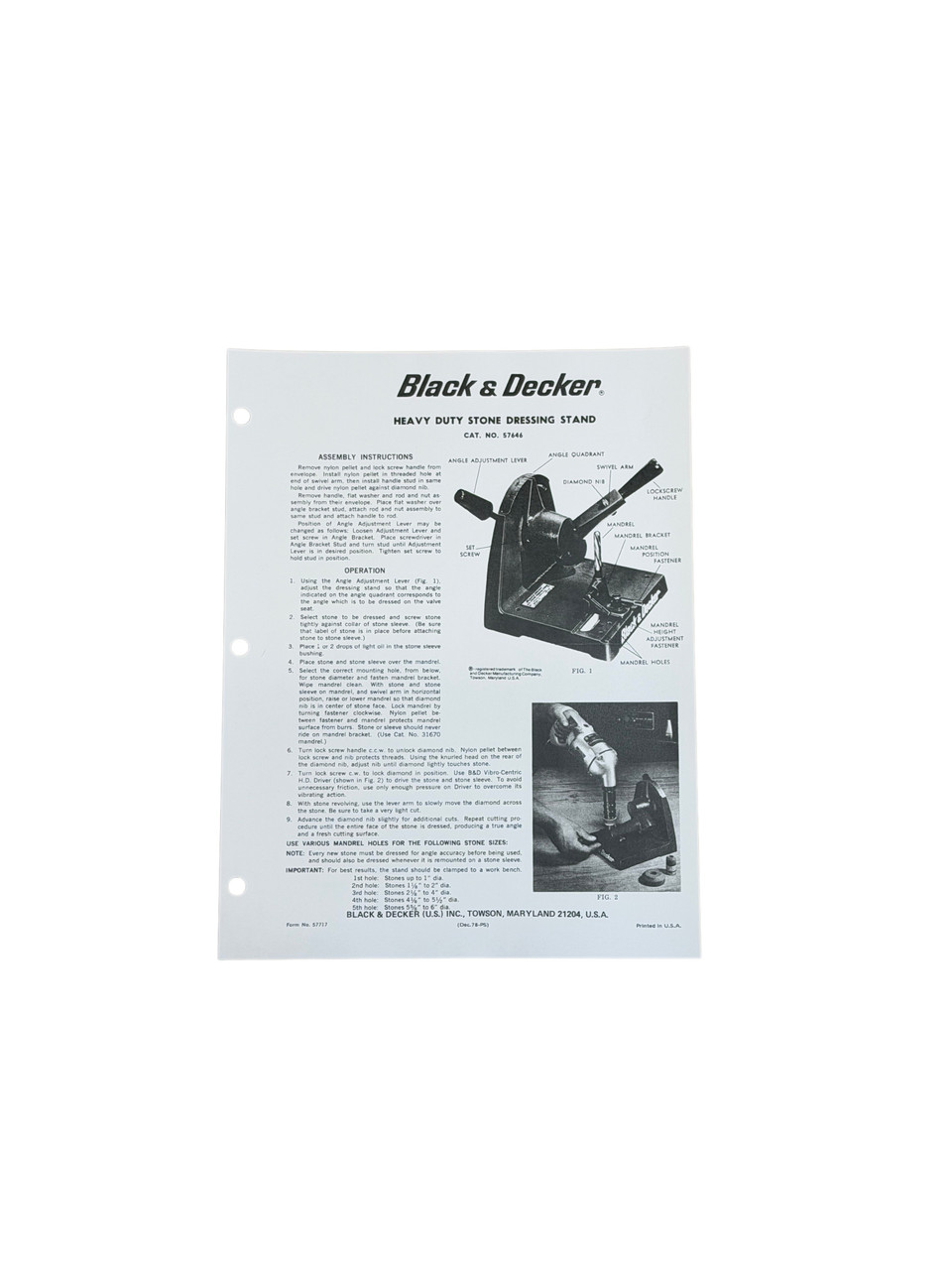 Black & Decker Type D Stone Dresser Instructions