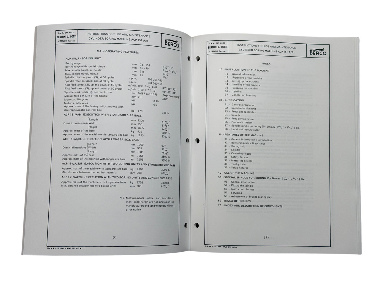 Berco Model ACP-151 A/B Boring Bar Manual
