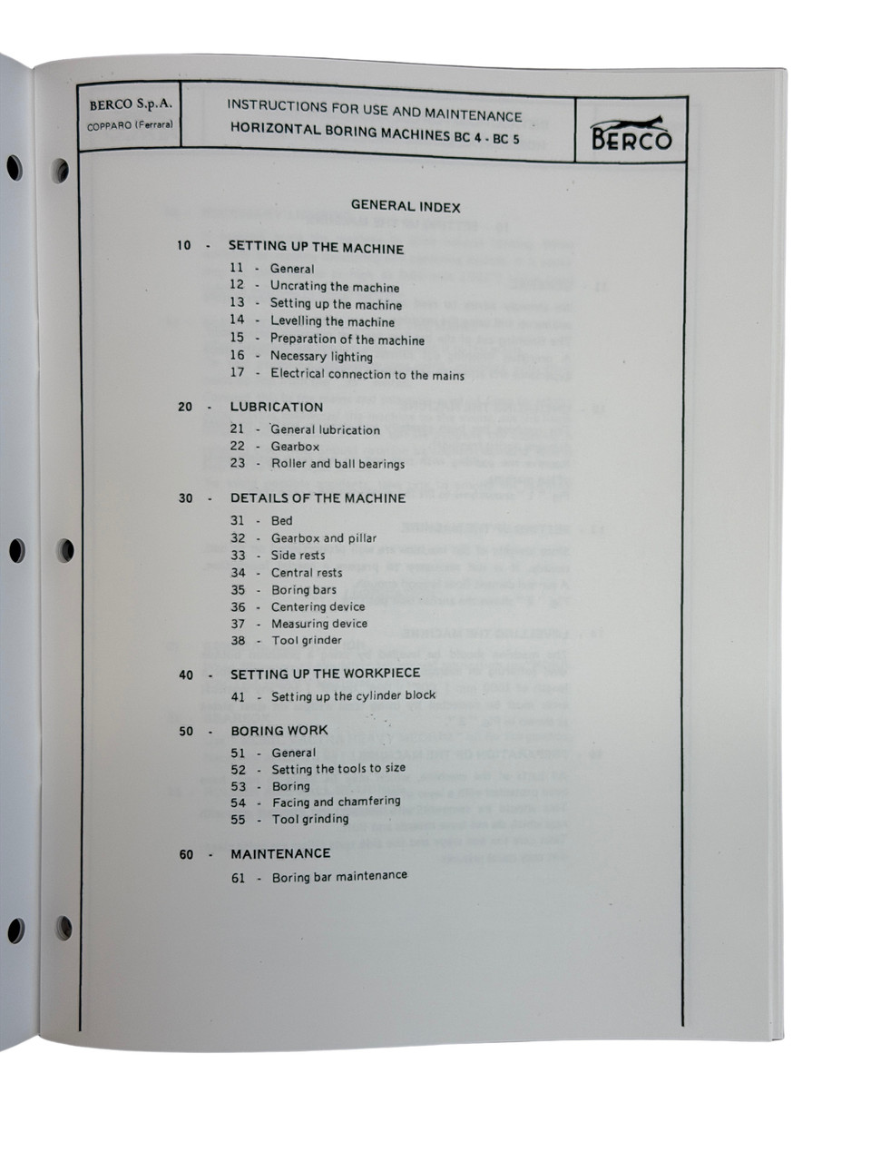 Berco Model BC4 & BC5 line Boring Machine Manual