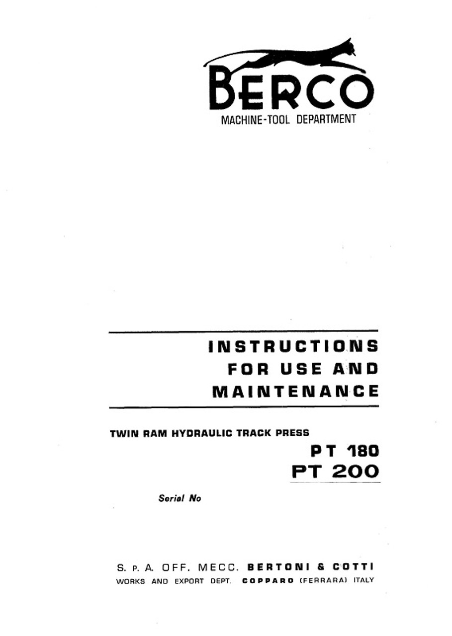 Berco PT180 & PT200 Manual