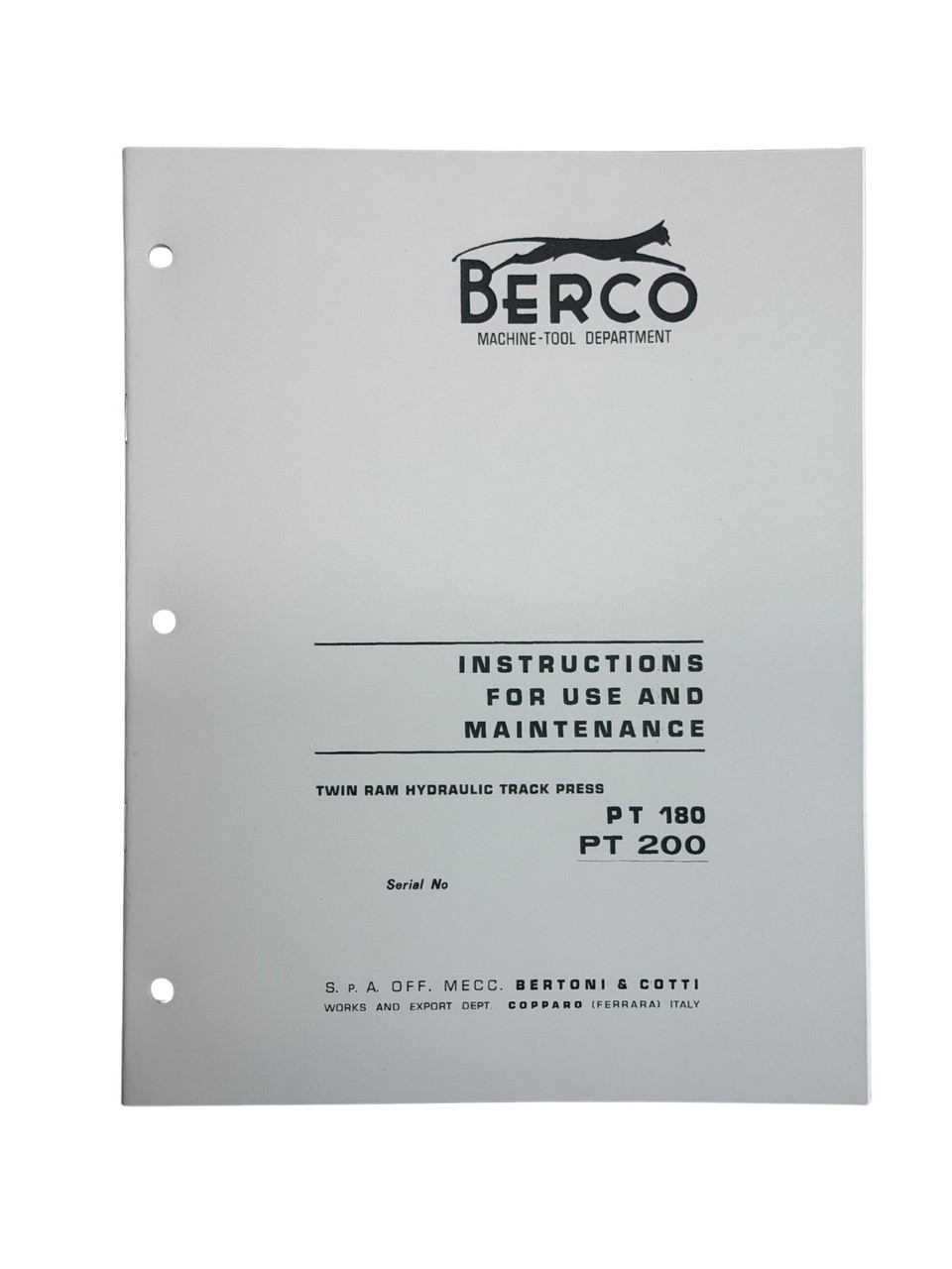 Berco PT180 & PT200 Hydraulic Press Manual
