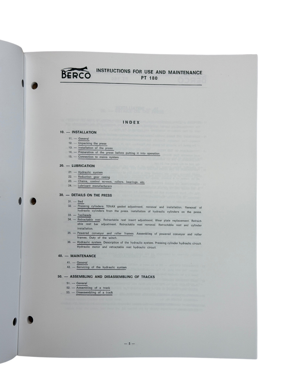 Berco PT180 & PT200 Hydraulic Press Manual