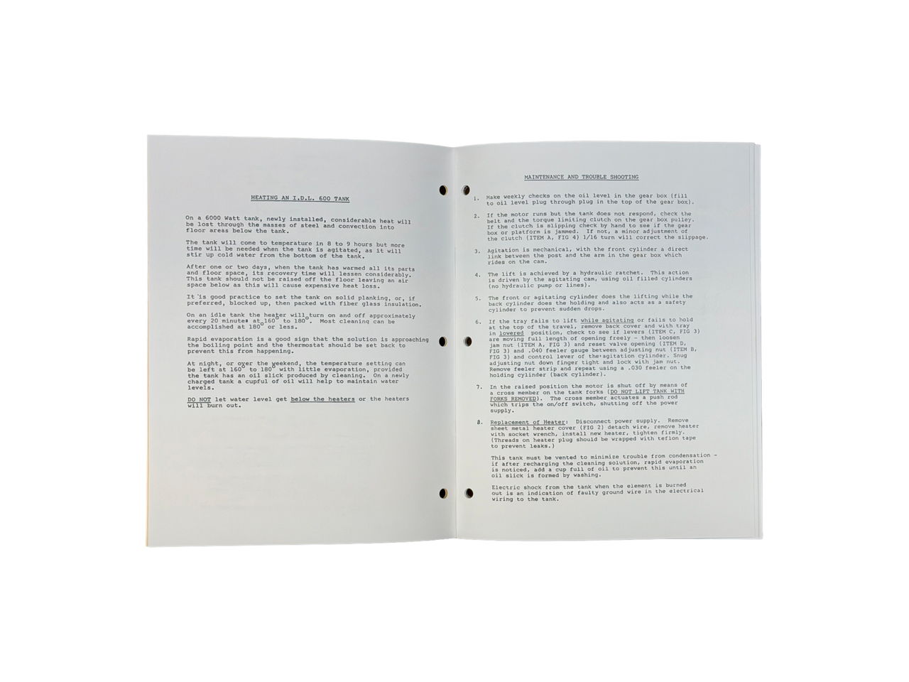 IDL Model 600 Hot Tank Manual