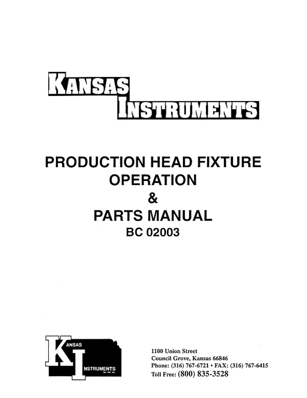 Peterson BC02003 Head Fixture Manual