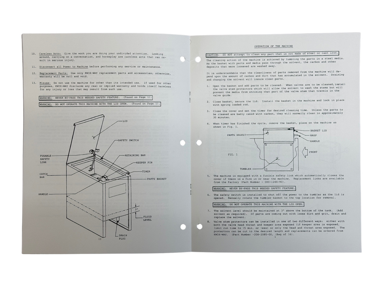 Kwik Way Model 208-II Parts Tumbler Manual