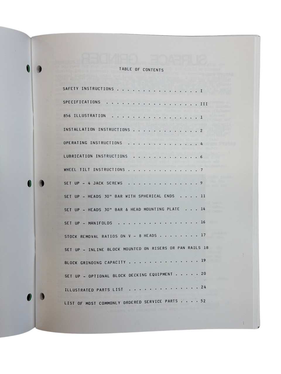 Kwik Way Model 856 Surface Grinder Manual