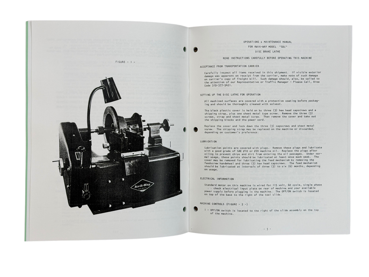 Kwik Way Model SDL Brake Lathe Manual