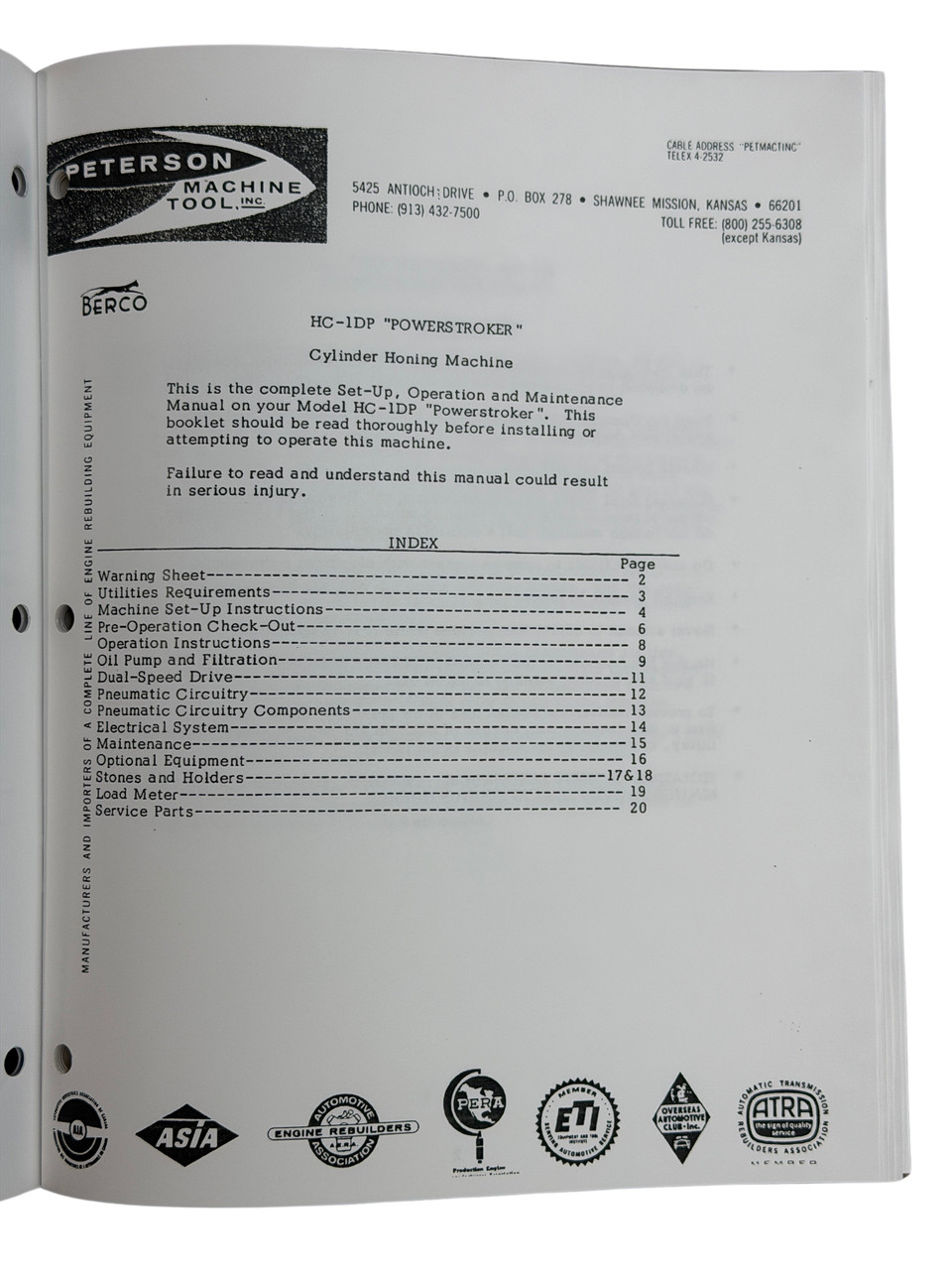 Peterson Model HC1DP  Cylinder Hone Manual