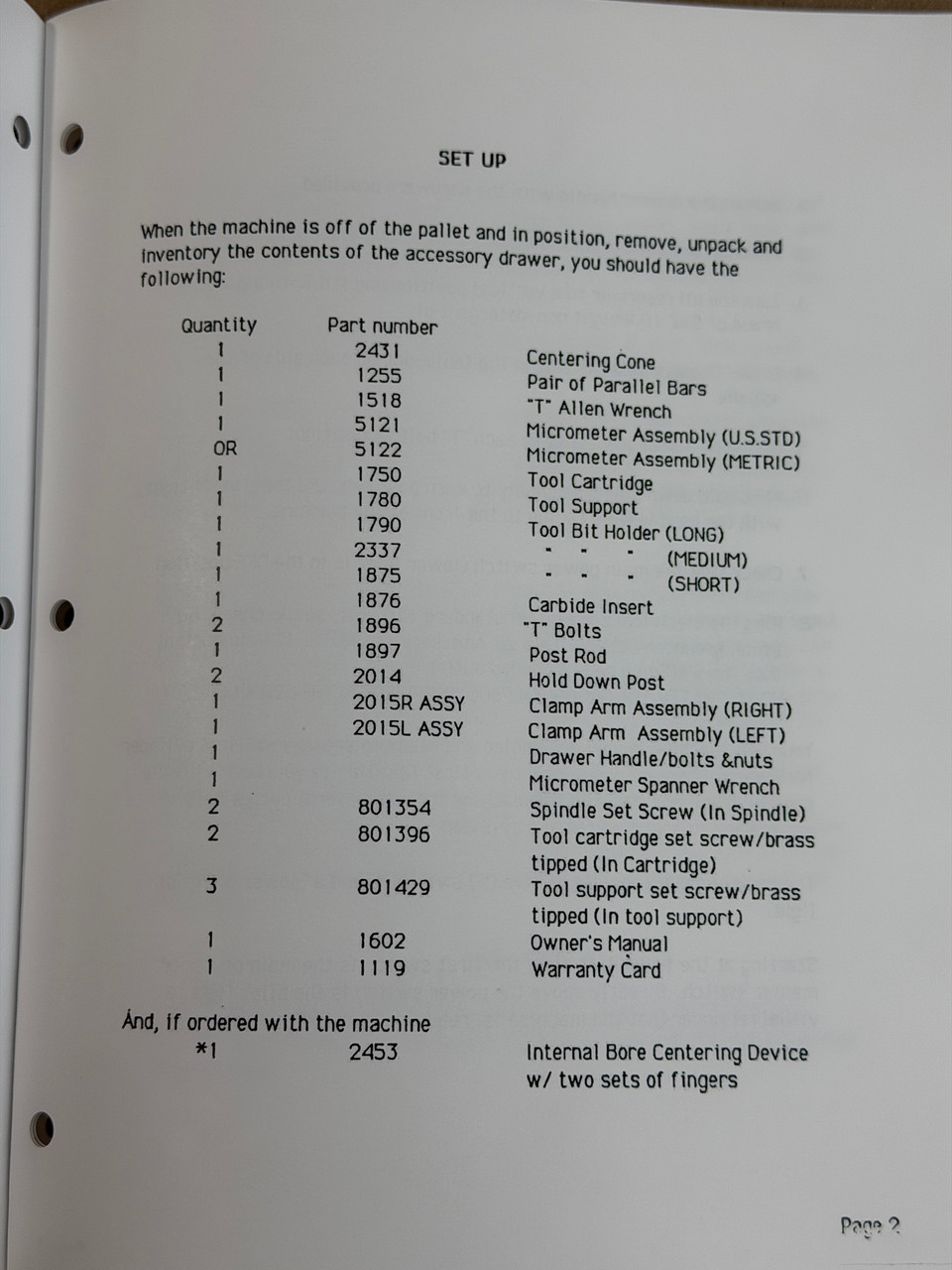 Serv Equip Model 1401 Boring Bar Manual