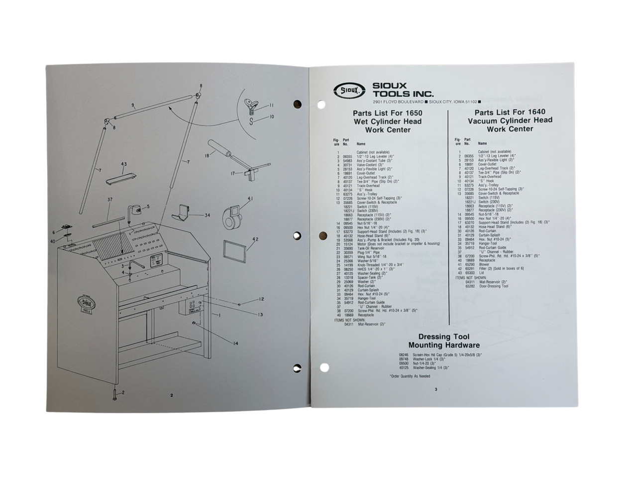 Sioux Model 1640 & 1650 Valve Seat Grinder Bench Manual