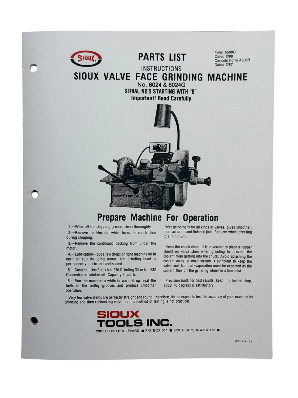 Sioux Model 6024 & 6024G Valve Grinder Manual