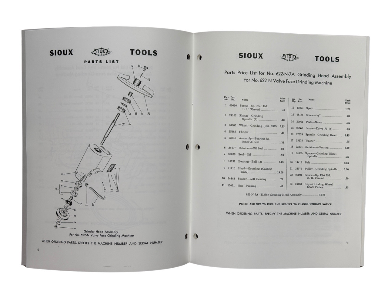 ᕱ⑅ᕱページ Sioux Model 622-N Valve Grinder Instruction and Parts Manual