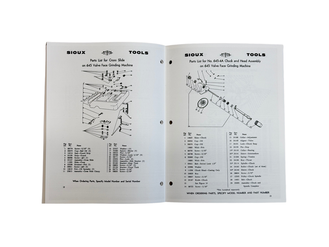 GD1994Lページ Sioux Model 645 & 645L Valve Grinder Manual Serial 35,000 to 40,000