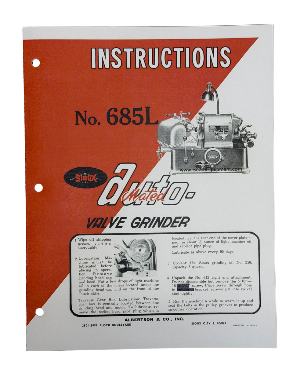 Sioux Model 685L Valve Grinder Instruction Manual