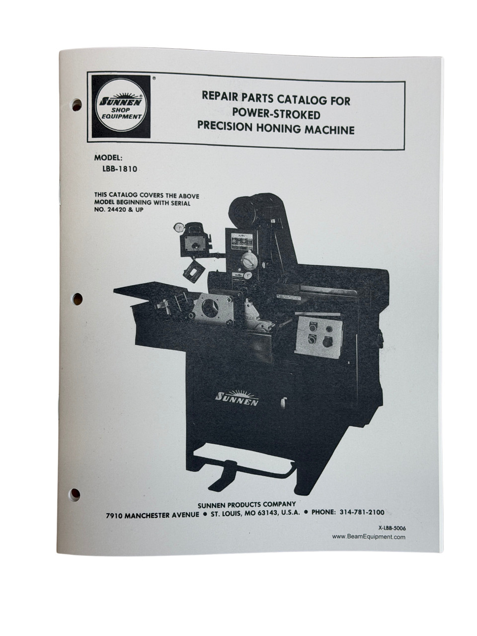Sunnen Model LBB-1810  Honing Machine Parts Manual 20K Up
