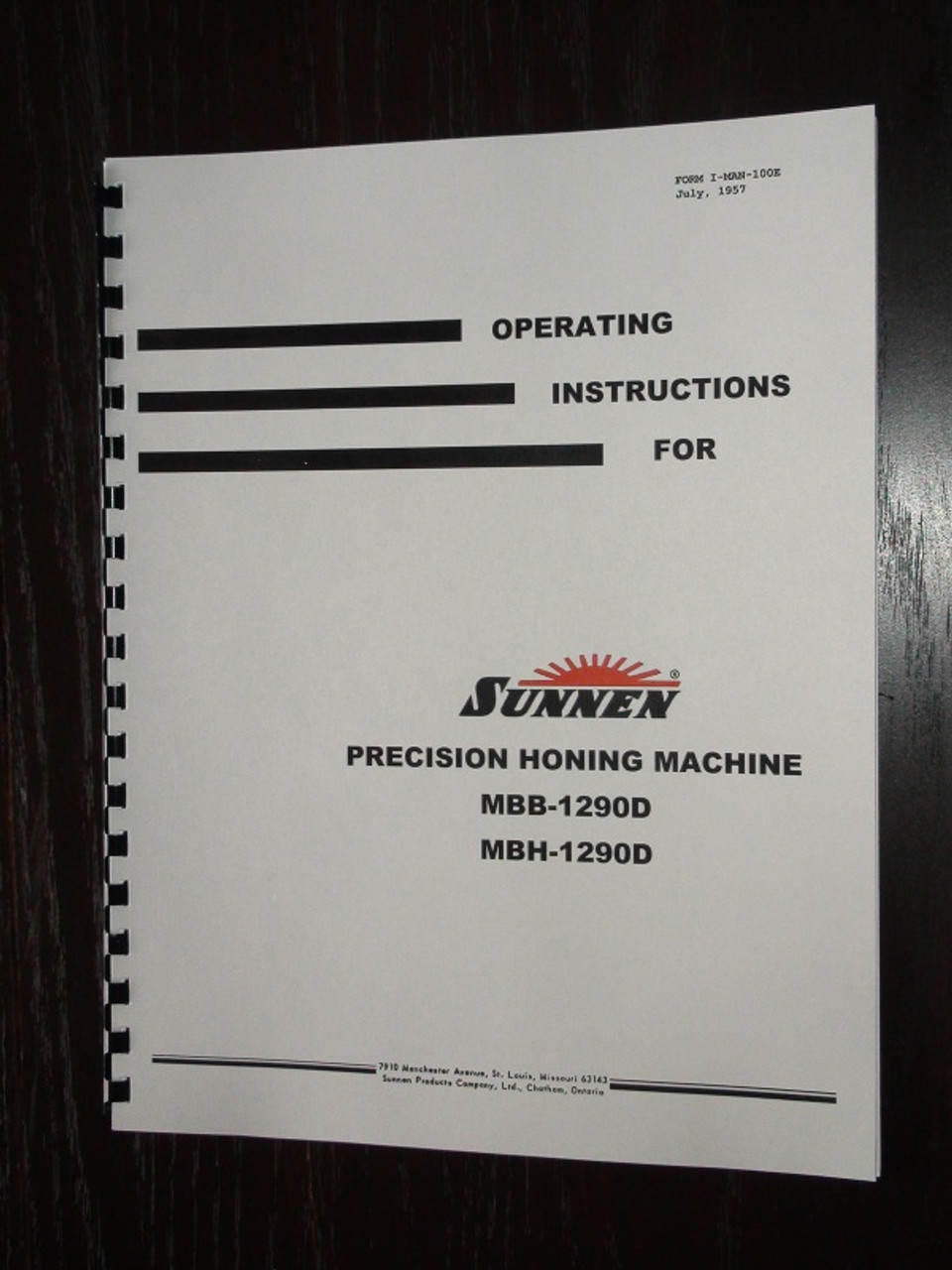 Sunnen Model MBB-1290D Manual