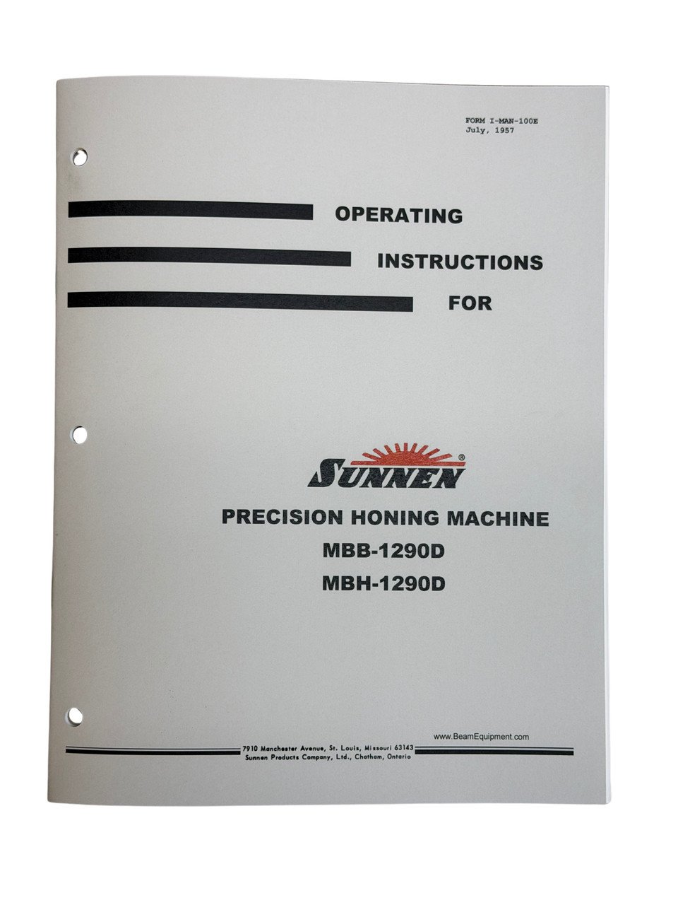Sunnen Model MBB-1290D Honing Machine Instruction Manual