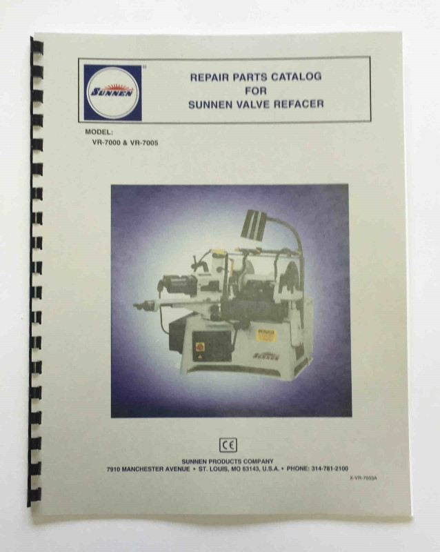 Sunnen Model VR7000 Centerless Valve Grinder Parts Manual